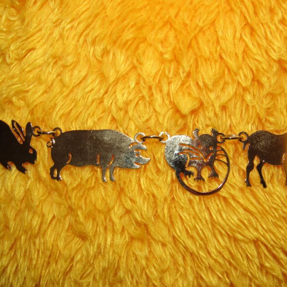 AMAZING-BARNYARD-NECKLACE-LINKS-PIG-HORSE-COW-SHEEP-GOLD-WILD BRYDE-UNIQUE! - Picture 7 of 13